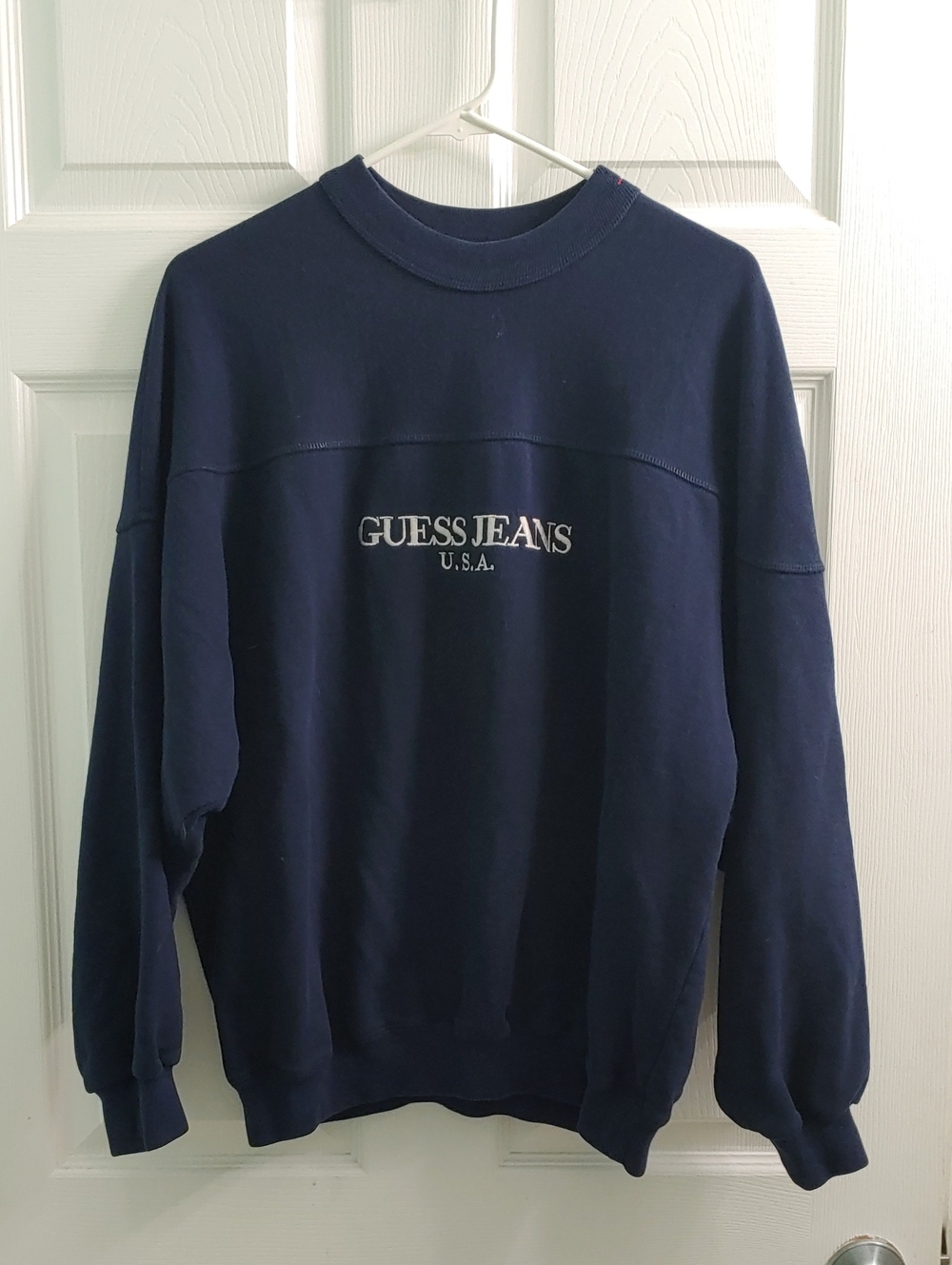 Vintage 90s Guess Sweatshirt Georges Marciano Unisex Navy Crewneck Size L